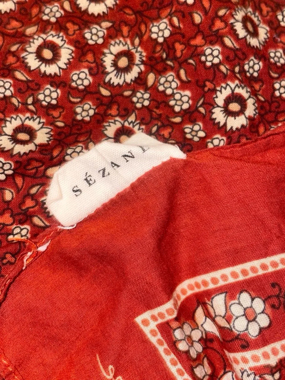 Pretty Western girlie Sezane Orange Floral Print Silk Scarf Bandana Parisian